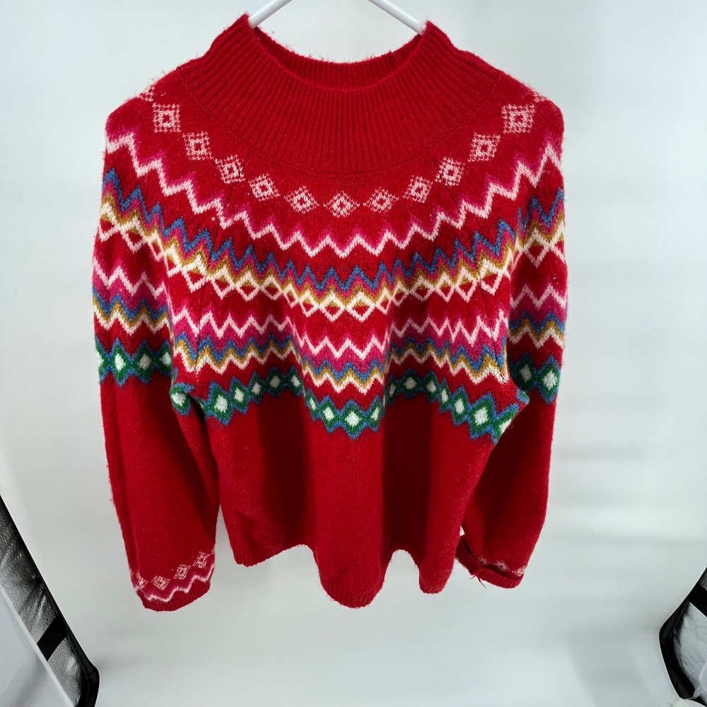 Croft & Barrow Petite‎ PXL Red Fair Isle Mock Neck Sweater Women